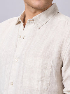 Men’s Linen Cotton Regular Fit Textured Full Sleeve Shirt Natural