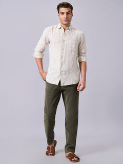 Men’s Linen Cotton Regular Fit Textured Full Sleeve Shirt Natural