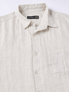 Men’s Linen Cotton Regular Fit Textured Full Sleeve Shirt Natural