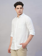 Men's 100% Linen Regular Fit Full Sleeves Shirt Blue