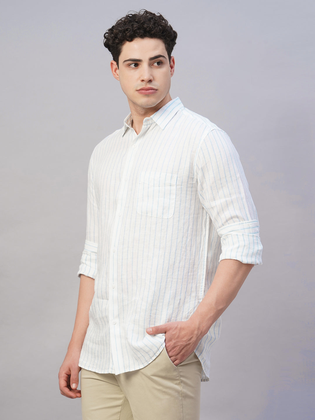 Men's Blue 100% Linen Regular Fit Shirt