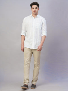 Men’s Linen Regular Fit Full Sleeve Shirt Blue