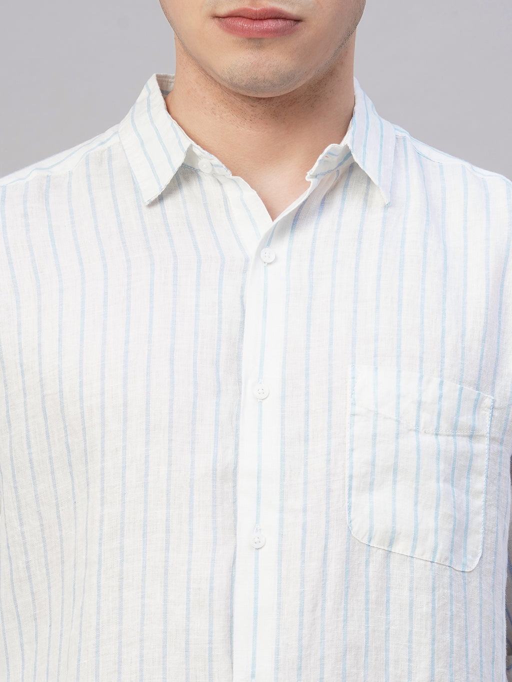 Men's 100% Linen Regular Fit Full Sleeves Shirt Blue