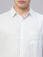 Men's 100% Linen Regular Fit Full Sleeves Shirt Blue