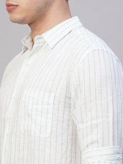 Men’s Linen Regular Fit Full Sleeve Shirt Blue