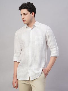 Men’s Linen Regular Fit Stripe Shirt Lilac