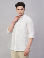 Men's 100% Linen Regular Fit Stripe Shirt Lilac