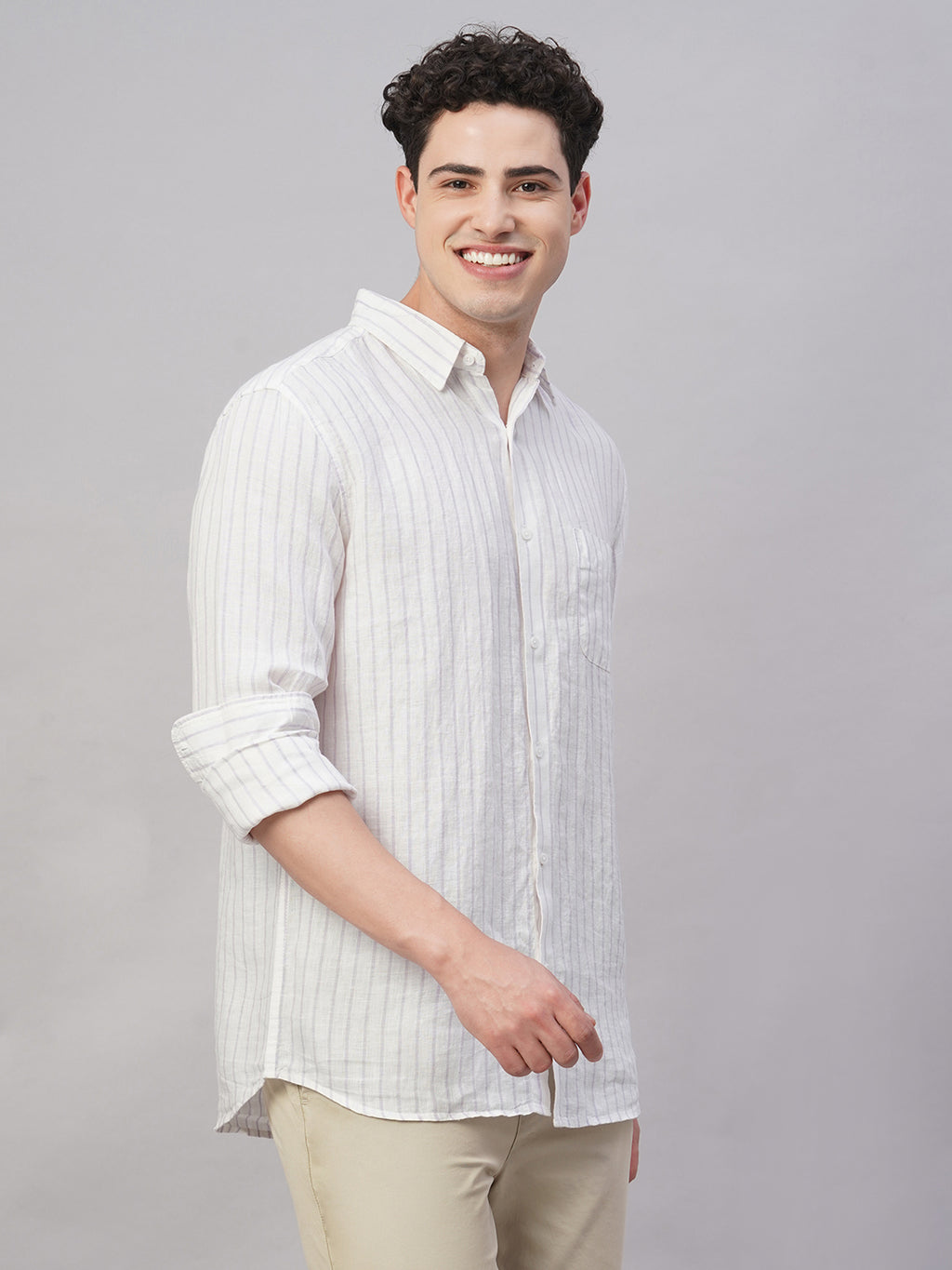 Men's 100% Linen Regular Fit Stripe Shirt Lilac