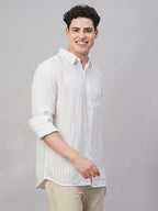 Men's 100% Linen Regular Fit Stripe Shirt Lilac
