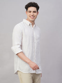 Men’s Linen Regular Fit Stripe Shirt Lilac