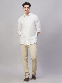Men’s Linen Regular Fit Stripe Shirt Lilac