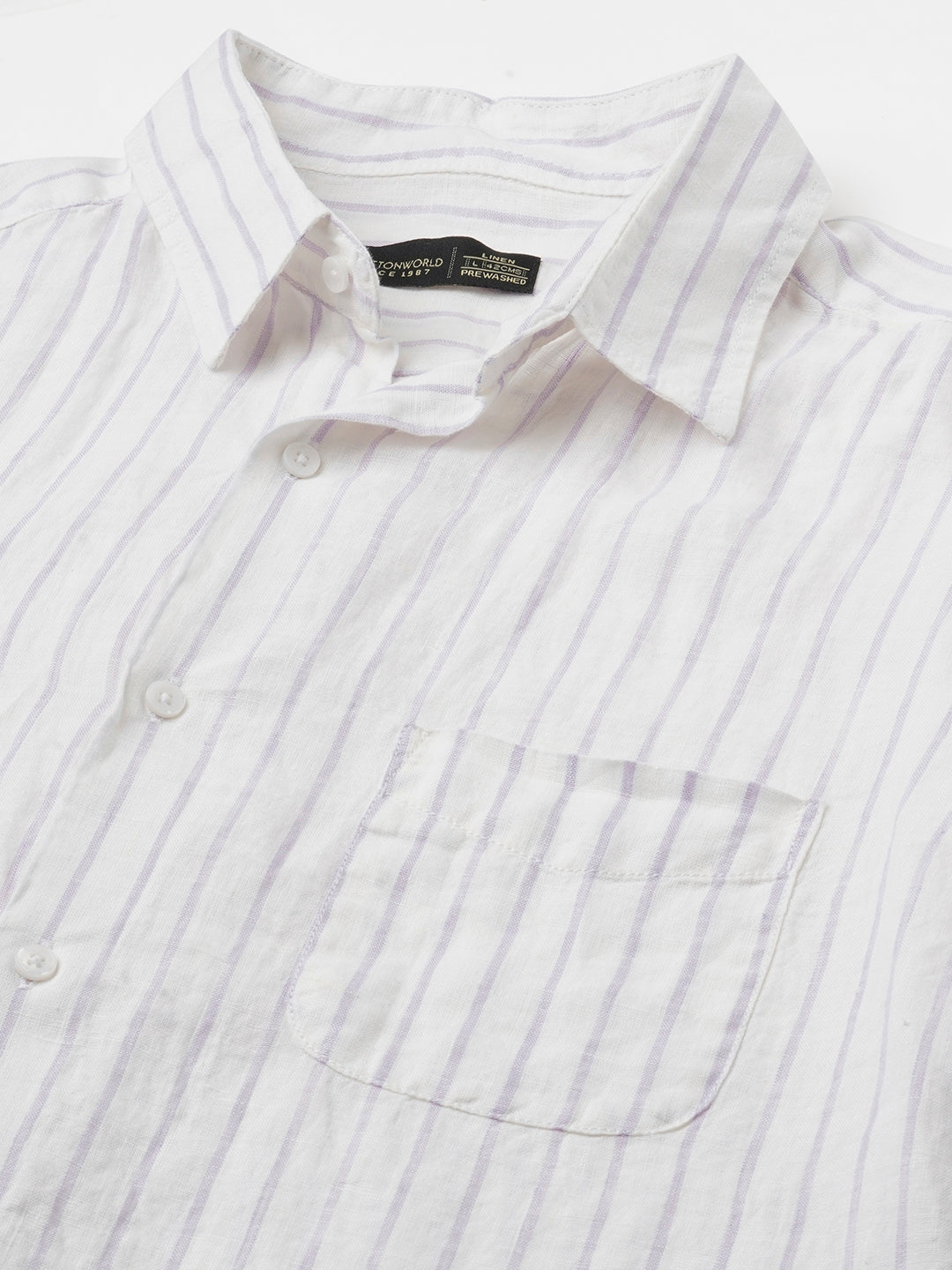 Men's 100% Linen Regular Fit Stripe Shirt Lilac