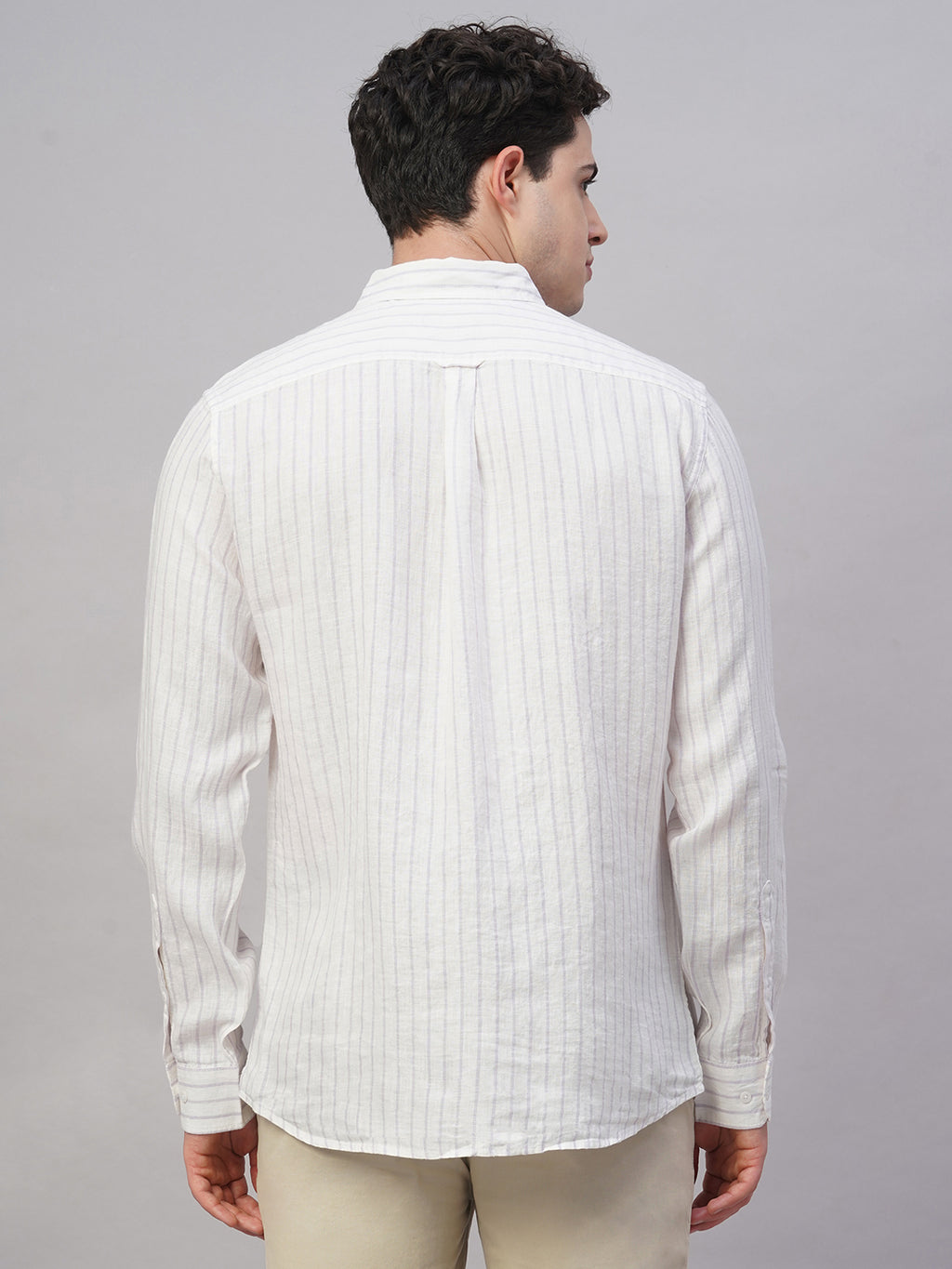 Men's 100% Linen Regular Fit Stripe Shirt Lilac