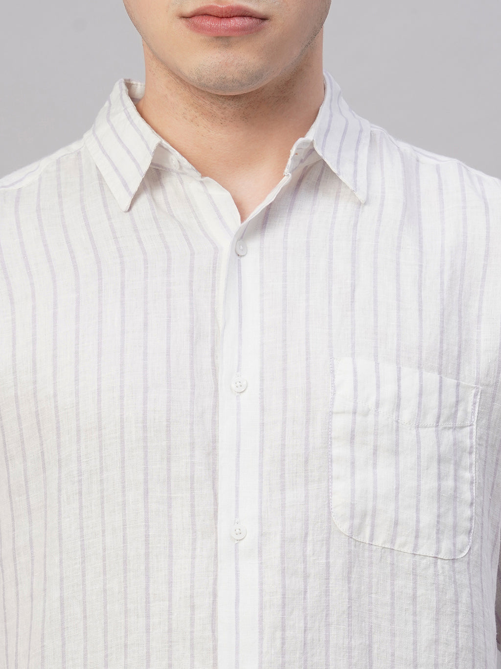 Men's 100% Linen Regular Fit Stripe Shirt Lilac