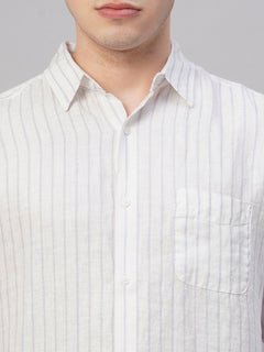 Men’s Linen Regular Fit Stripe Shirt Lilac