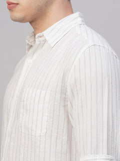 Men’s Linen Regular Fit Stripe Shirt Lilac