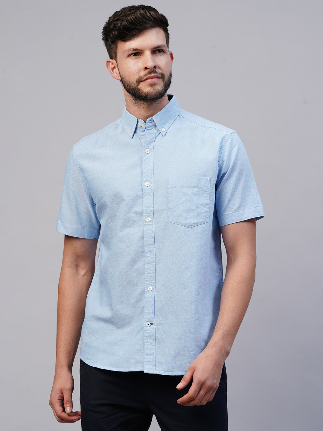 Men's Blue Oxford Cotton Regular Fit Shirts