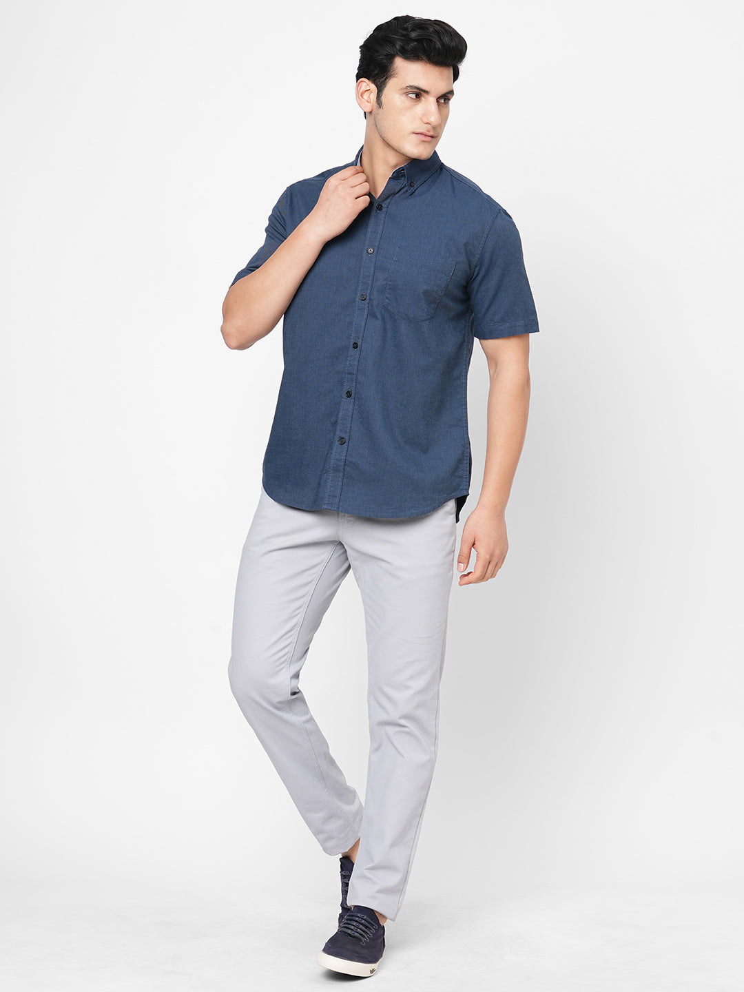 Men's Navy Oxford Cotton Regular Fit Shirts