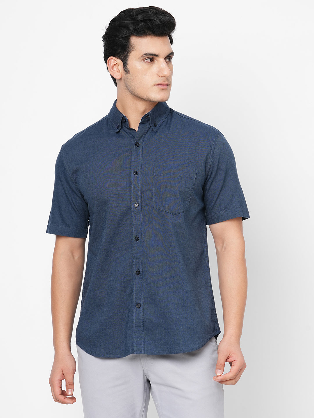 Men's Navy Oxford Cotton Regular Fit Shirts