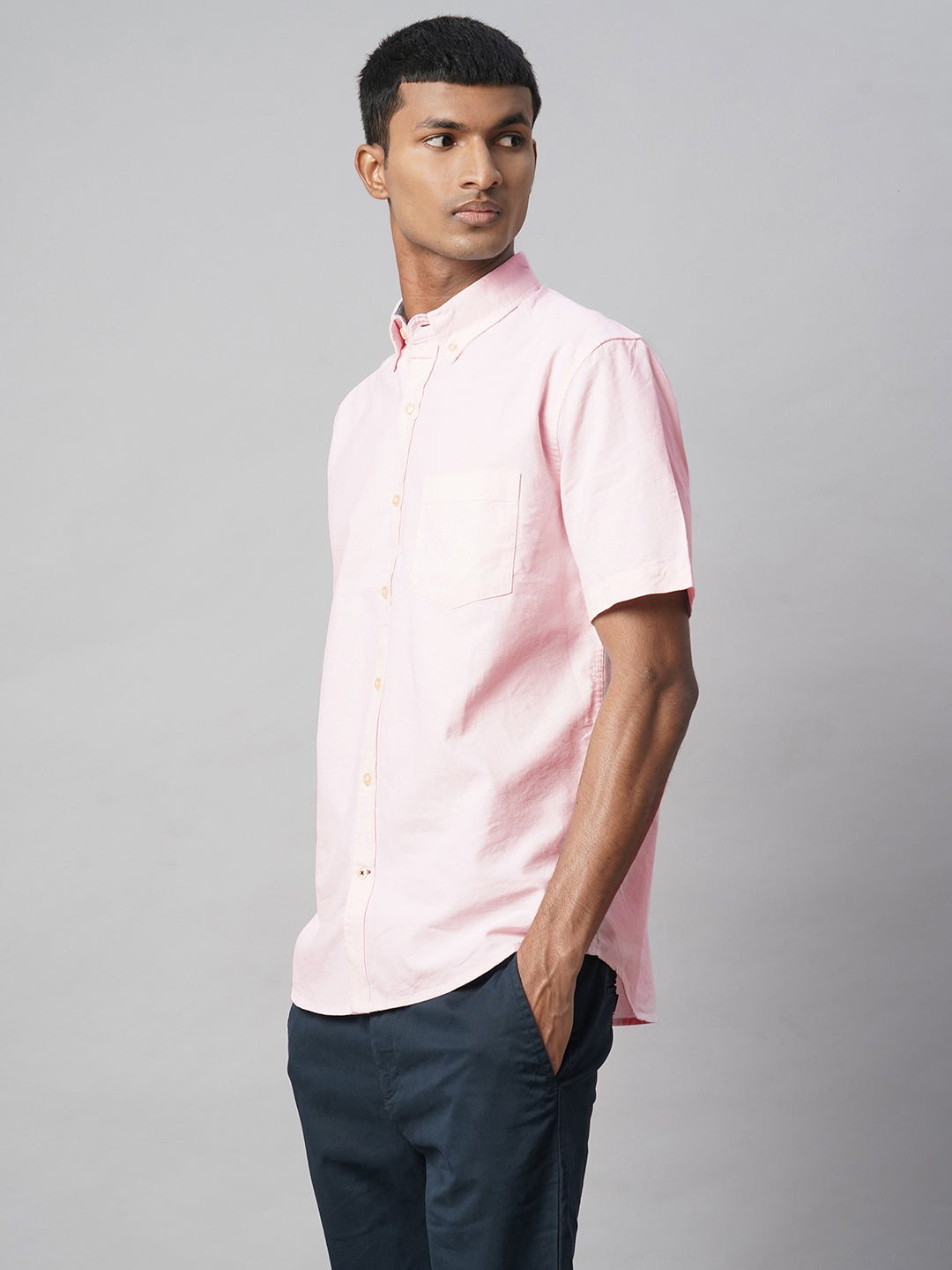 Men's Pink Oxford 100% Cotton Regular Fit Shirt