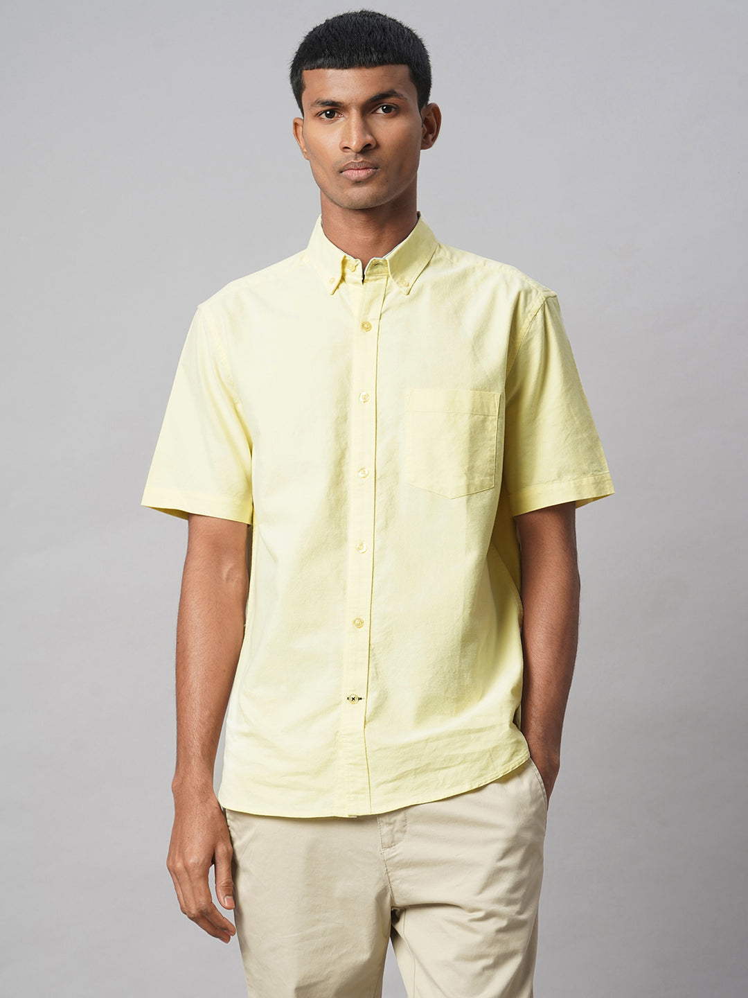 Men's Yellow Oxford 100% Cotton Regular Fit Shirt