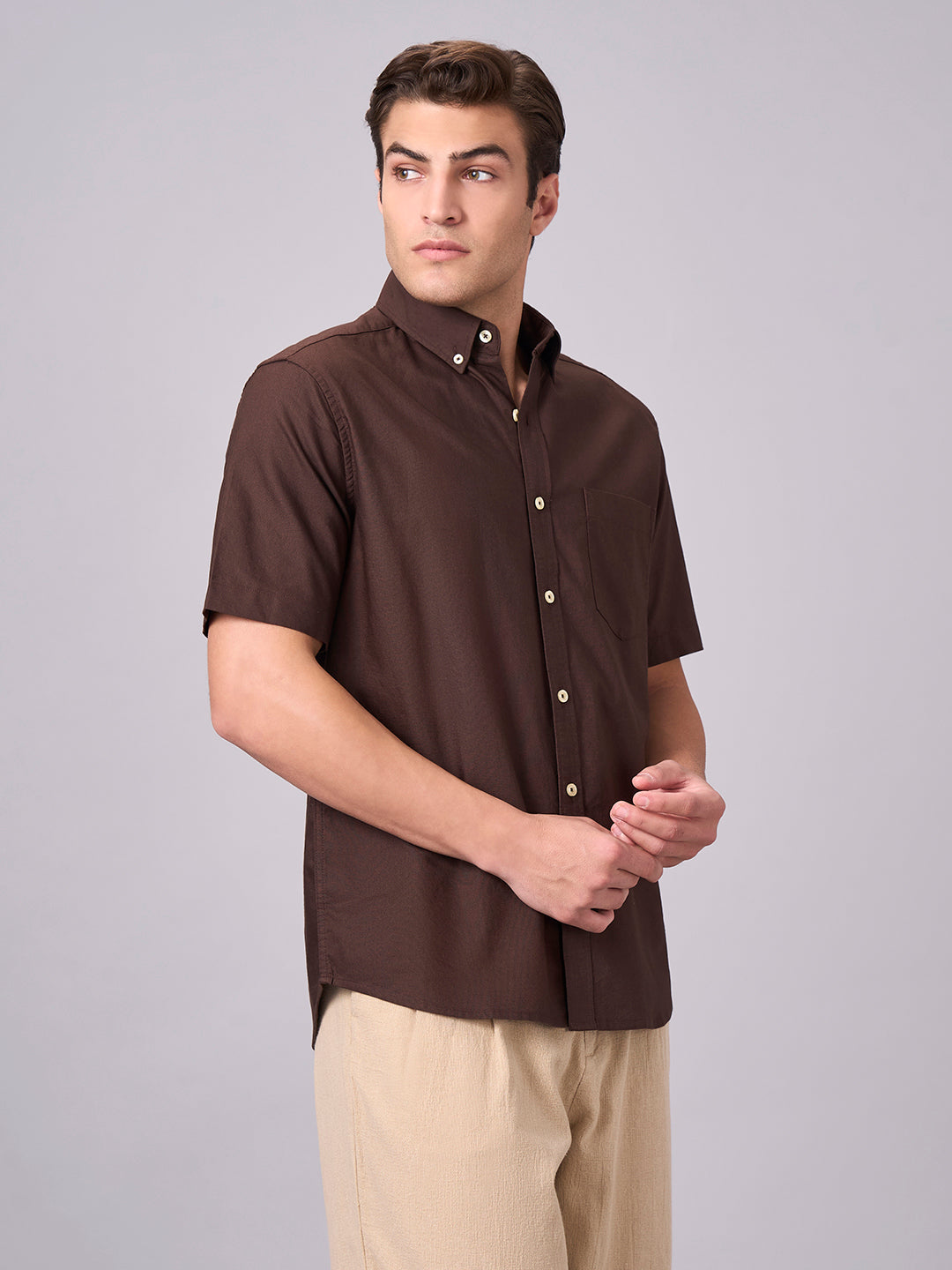 Men's Coffee 100% Cotton Regular Fit Shirt