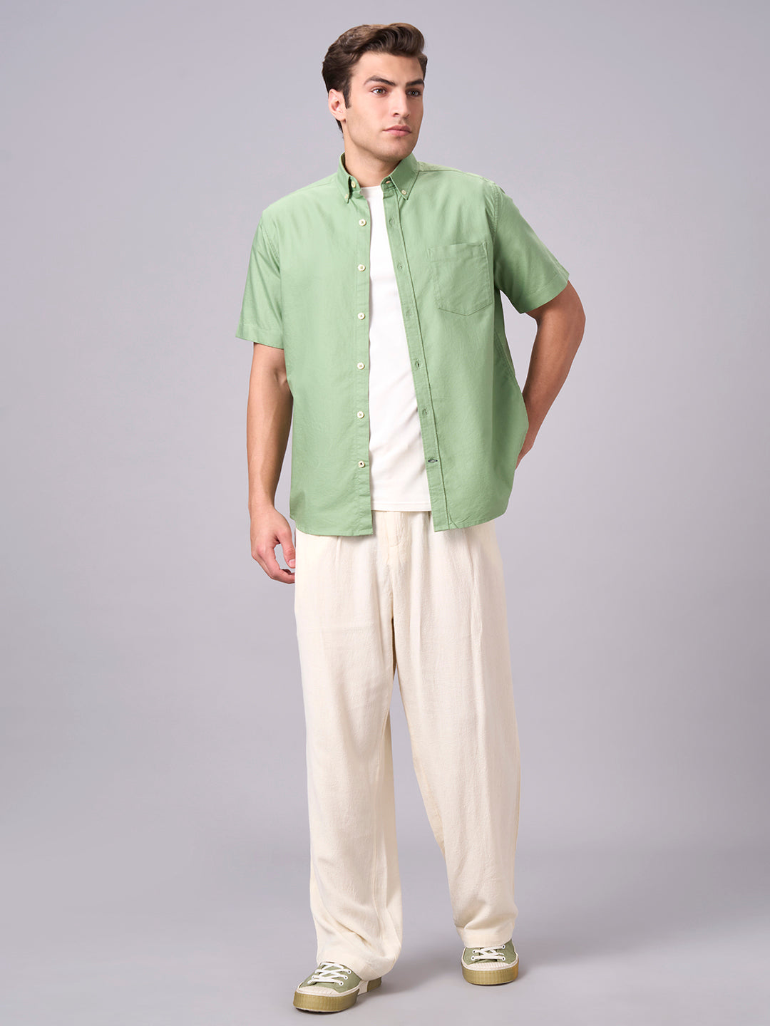 Men's Green 100% Cotton Regular Fit Shirt