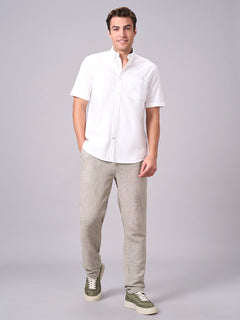 Men’s Cotton Regular Fit Band Collar Short Sleeve Shirt White