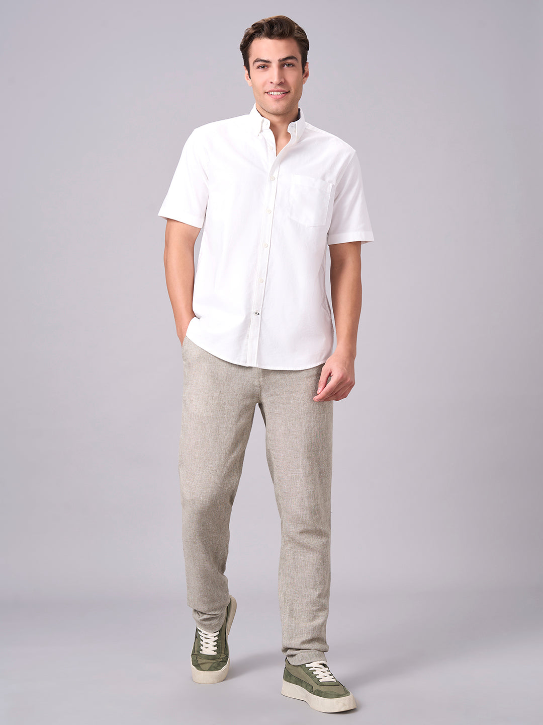 Men's White 100% Cotton Regular Fit Shirt