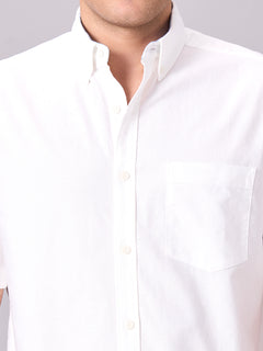 Men’s Cotton Regular Fit Band Collar Short Sleeve Shirt White