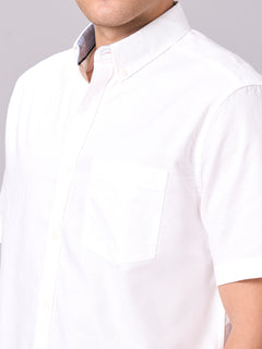 Men’s Cotton Regular Fit Band Collar Short Sleeve Shirt White