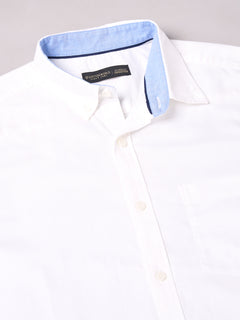 Men’s Cotton Regular Fit Band Collar Short Sleeve Shirt White