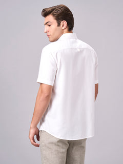 Men’s Cotton Regular Fit Band Collar Short Sleeve Shirt White