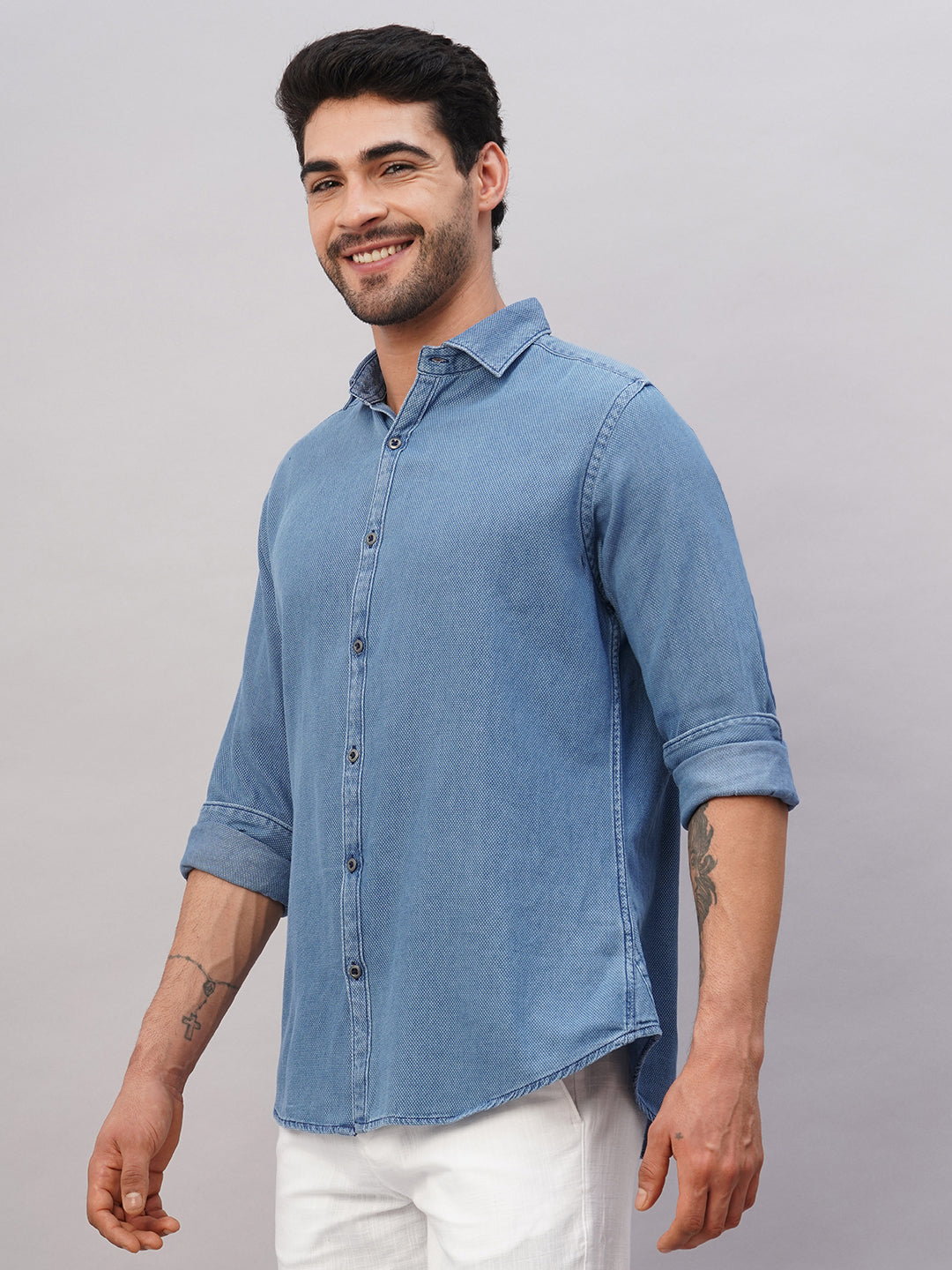 Men's Navy Cotton Slim Fit Shirt