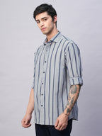 Men's Blue Stripe  Seersucker Slim Fit Shirt