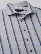 Men's Blue Stripe  Seersucker Slim Fit Shirt