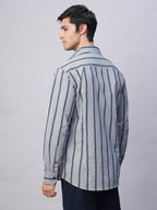Men's Blue Stripe  Seersucker Slim Fit Shirt