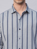 Men's Blue Stripe  Seersucker Slim Fit Shirt