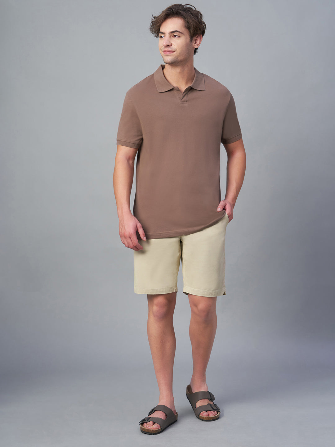 Men's Beige Cotton Lycra Regular Fit Shorts