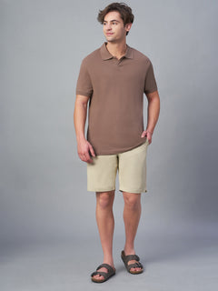 Men's Cotton Lycra Regular Fit Shorts Beige