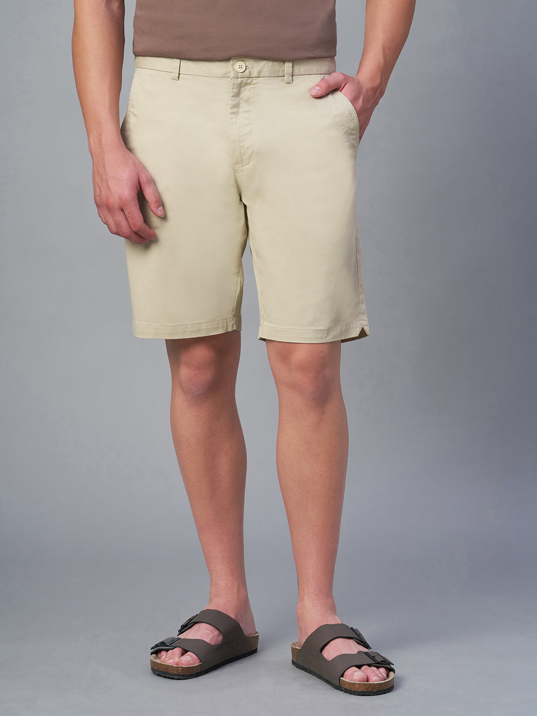 Men's Beige Cotton Lycra Regular Fit Shorts