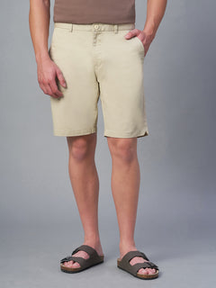 Men's Cotton Lycra Regular Fit Shorts Beige