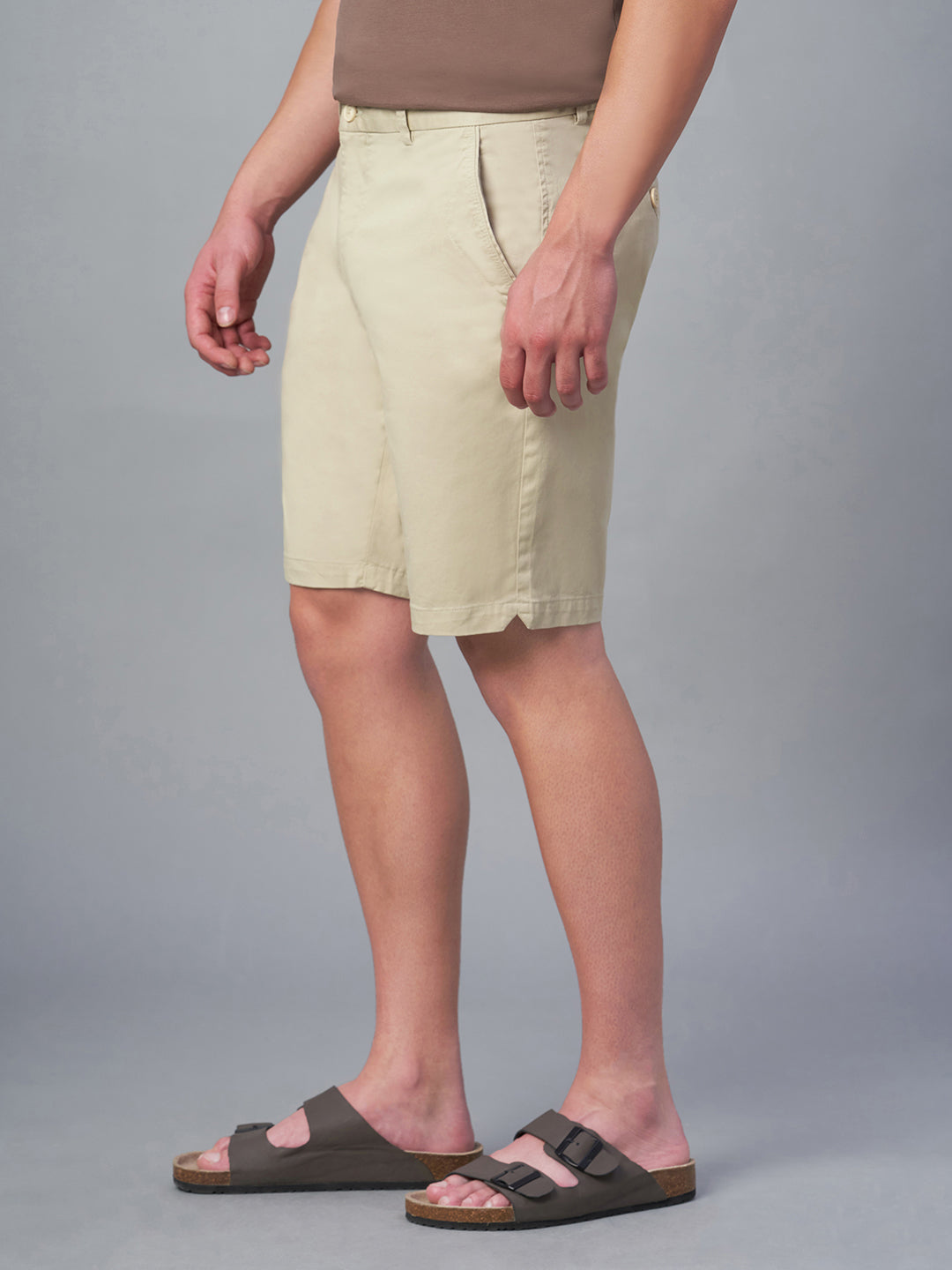 Men's Beige Cotton Lycra Regular Fit Shorts