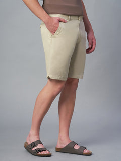 Men's Cotton Lycra Regular Fit Shorts Beige