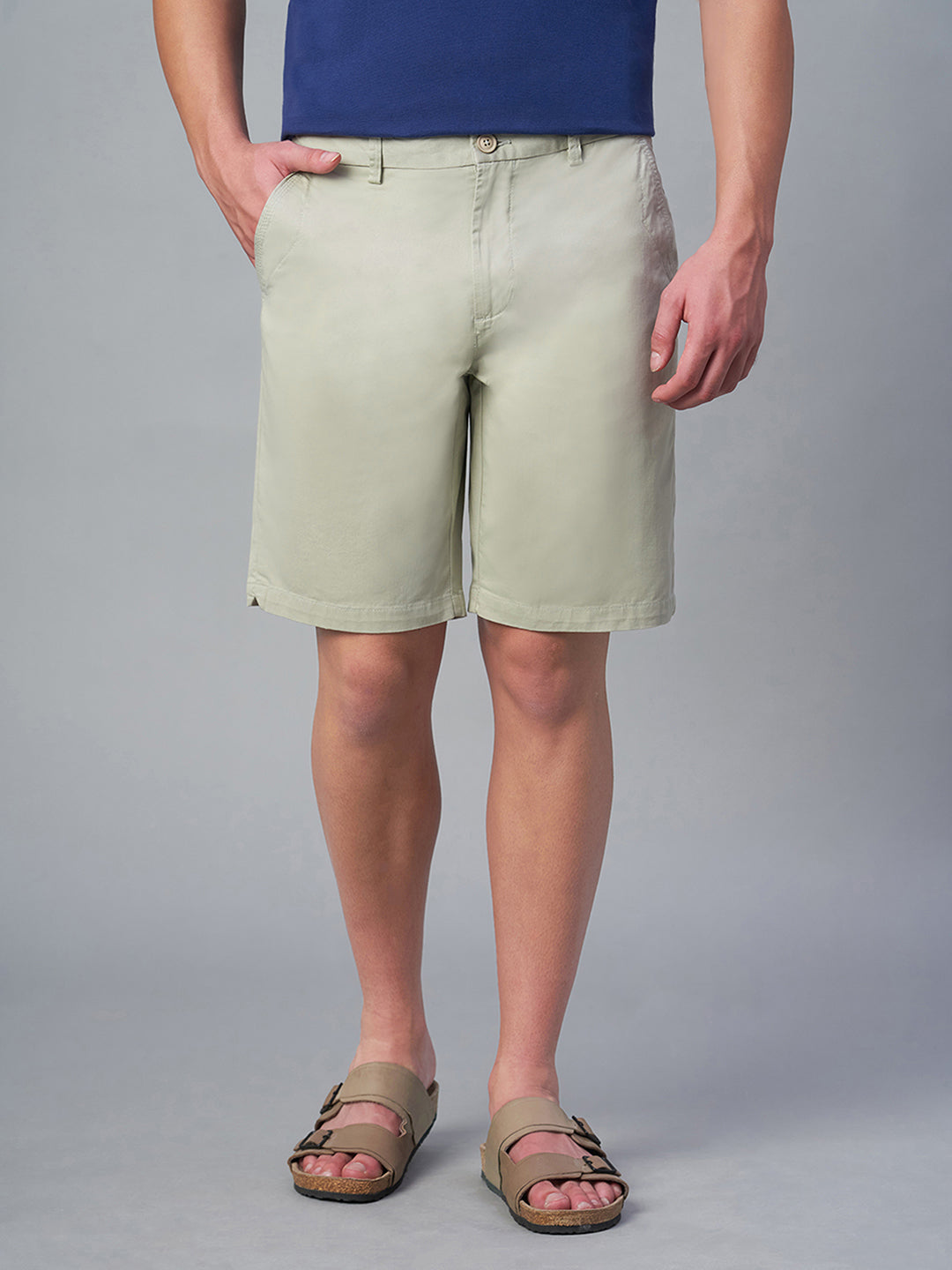 Men's Light Green Cotton Lycra Regular Fit Shorts