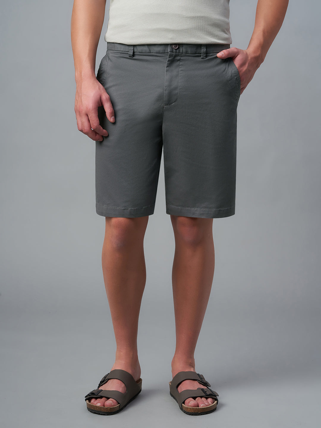 Men's Navy Cotton Lycra Regular Fit Shorts