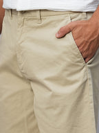 Men's Khaki Cotton Lycra Regular Fit Shorts