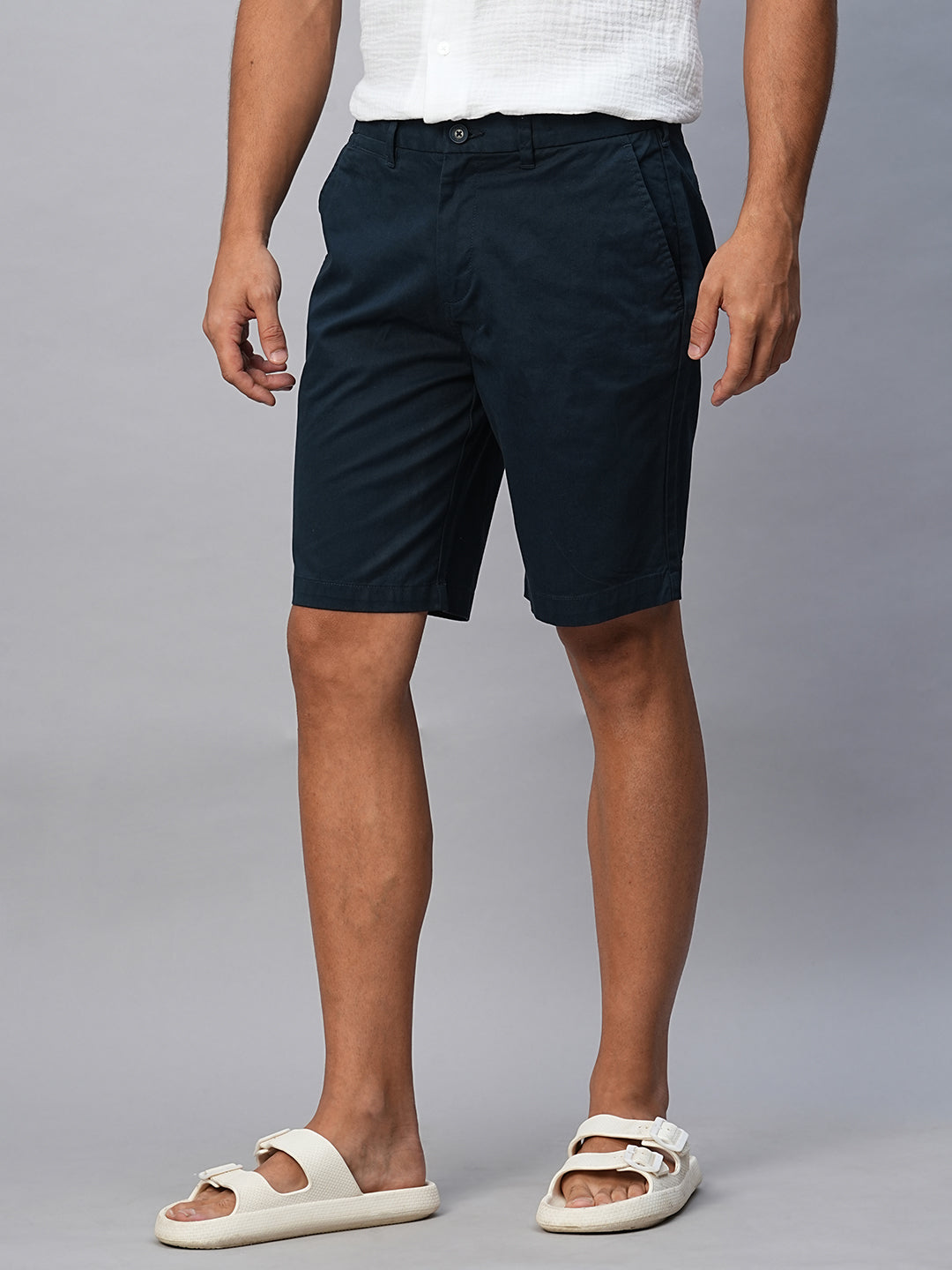 Men's Navy Cotton Lycra Regular Fit Shorts