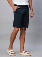 Men's Navy Cotton Lycra Regular Fit Shorts