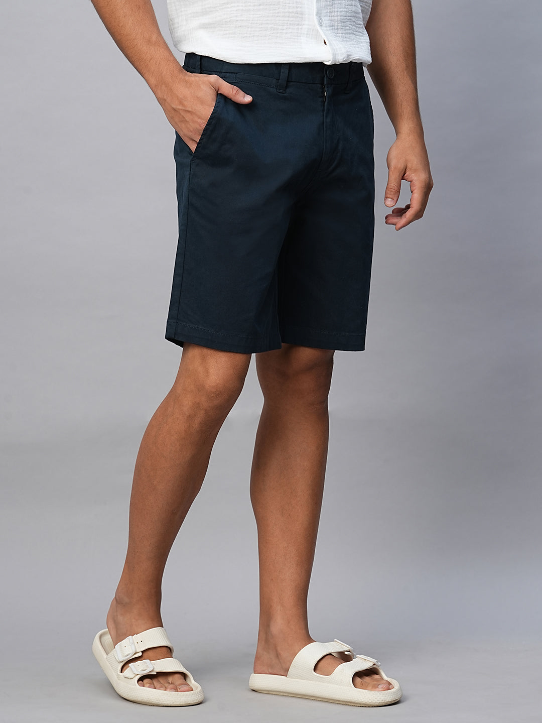 Men's Navy Cotton Lycra Regular Fit Shorts